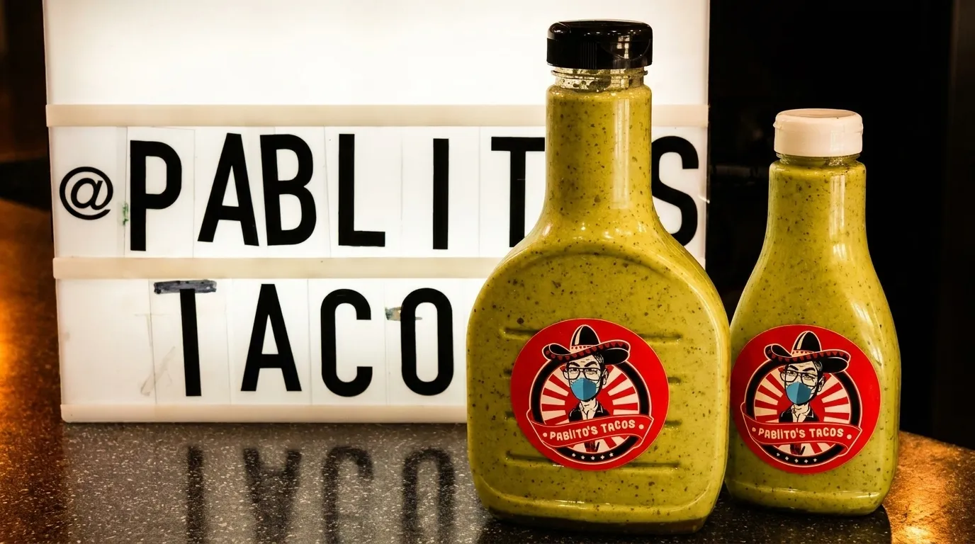 Bottles of Pablito's signature Peruvian aji verde sauce